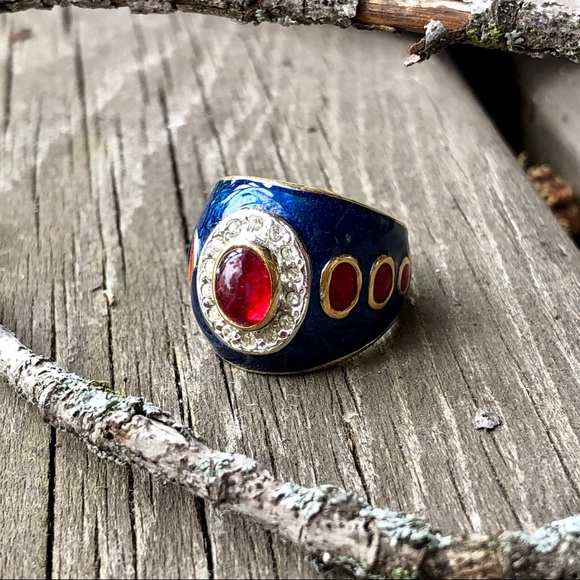 Jeweled enamel ring - Picture 5 of 6
